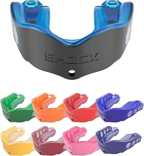 Shock Doctor Gel Max Mouth Guard, Sports Mouthguard for Football, Lacrosse, Hockey, Basketball, Flavored Mouth Guard, Youth & AdultBLUE/Black, Adult, Non-Flavored