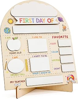 First day of school sign, First and Last Day of School Board with Marker, Reusable Back to Class Wooden Chalkboard for Back to school sign, 1st and last days