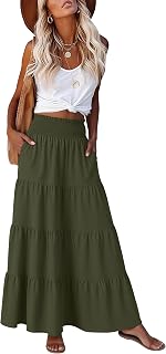 ANRABESS Womens Maxi Skirts, Elastic High Waist A-Line Tiered, Long Flowy Boho Skirts, Summer Casual Beach & Vacation Wear