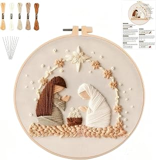 Nativity Embroidery Kit for Beginners Adults, Christmas Embroidery Kits | Hand Christmas Cross Stitch Kit with Pattern, Color Threads, Needles, Hoop and Easy Instructions for Beginners Home Decor