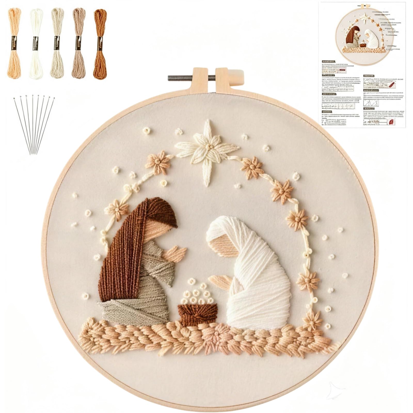 Nativity Embroidery Kit for Beginners Adults, Christmas Embroidery Kits | Hand C