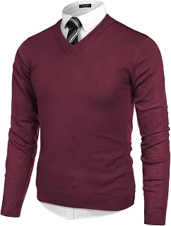 COOFANDY Suéter de manga larga con cuello en V para hombre, Púrpura, rojo, X-Large