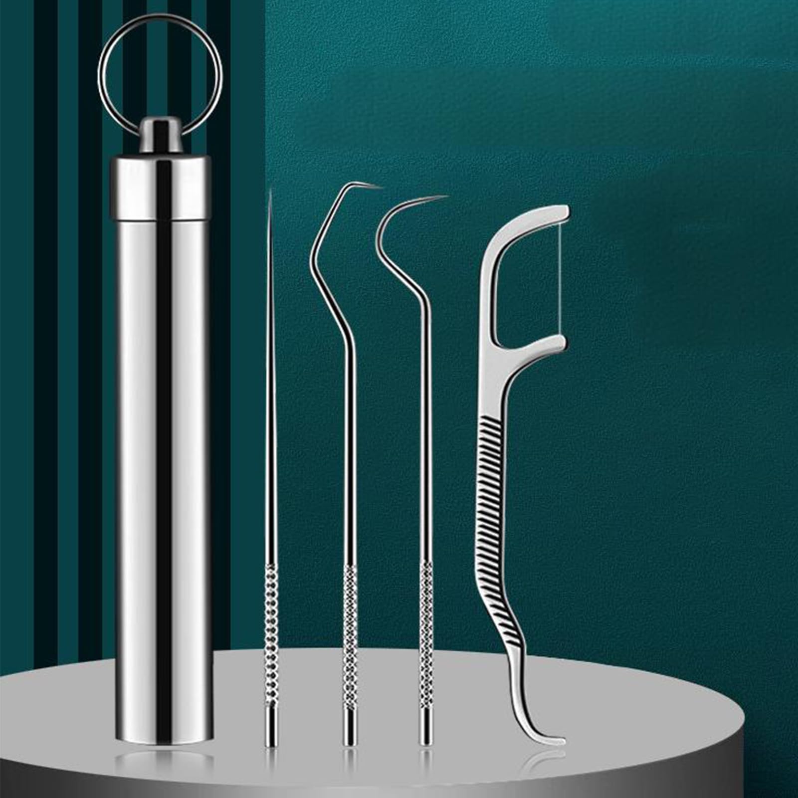 Toothpick Holder Set Stainless Steel Portable Reusable Toothpick Holder with Key