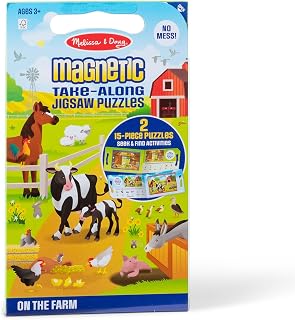Melissa & Doug Take-Along On the Farm Magnetic Jigsaw Puzzles | Two 15-Piece Magnetic Puzzles, Fold-Out Carrying Case with Handle, Mess-Free Travel Toys, Preschool Toys for Kids, Ages 3+