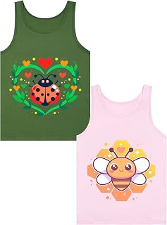 Girls Tank Tops Soft Pure Combed Cotton Tagless Cute Design 2-Pack 2T-16Y