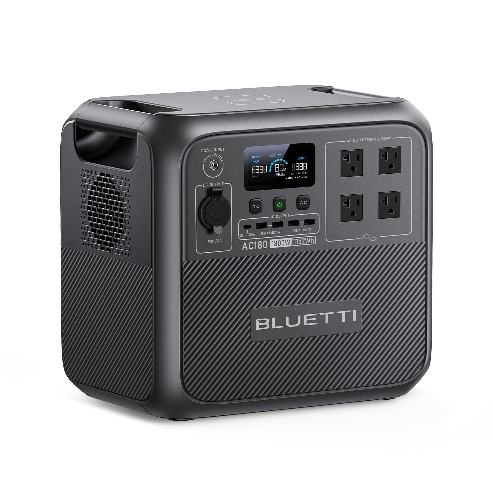 BLUETTI Portable Power Station AC180, 1152Wh LiFePO4 Battery Backup w/ 2 1800W (
