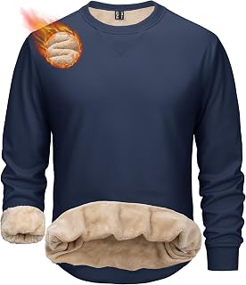MAGCOMSEN Sudadera térmica con forro de sherpa para hombre, cuello redondo, cálida e informal para invierno