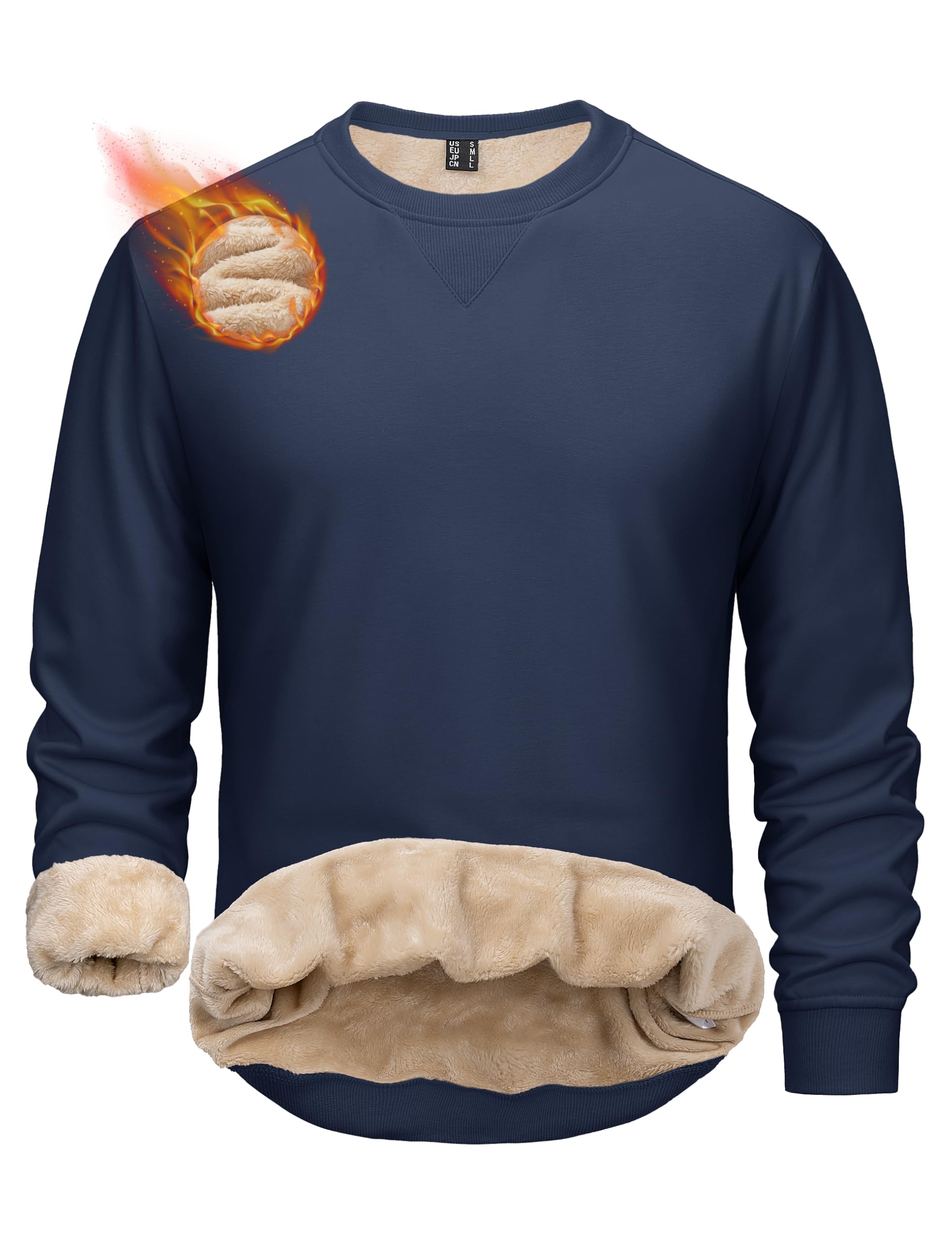 MAGCOMSEN Sudadera térmica con forro de sherpa para hombre, cuello redondo, cáli