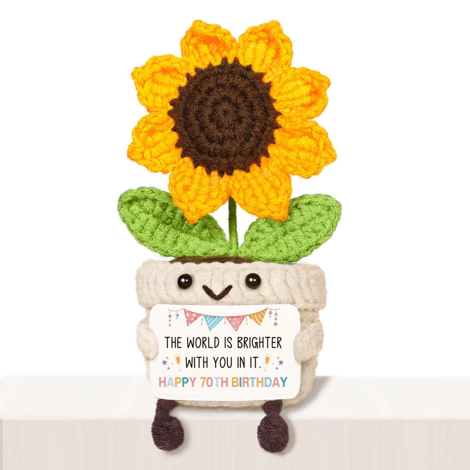 AceThrills 70th Birthday Gifts for Women Men- Handmade Positive Sunflower Croche