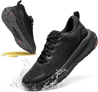 SPIEZ Non Slip Work Shoes for Men, Oil & Slip Resistant Kitchen Chef Food Service Safety Shoes, Air Cushion Lightweight Breathable Work Sneakers for Standing All Day Black, US 7.5-12