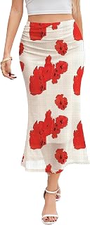 Women's Floral Mesh Midi Skirt Boho Y2k High Waisted Skirts for Spring Summer Fall Trendy