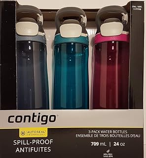 Contigo Autoseal Spill-Proof Water Bottle 24oz, 3 Pack (Stormy Weather, Scuba, Very Berry)