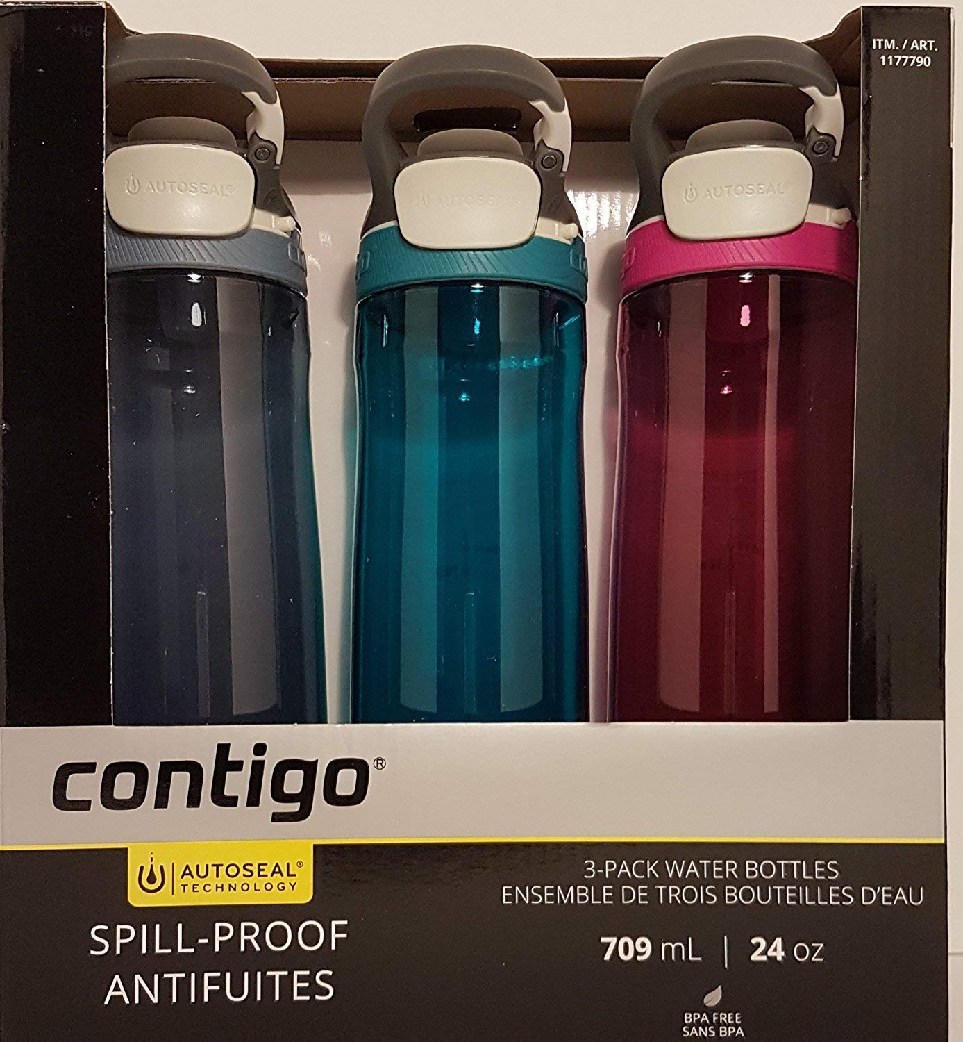 Contigo Autoseal Spill-Proof Water Bottle 24oz, 3 Pack (Stormy Weather, Scuba, V