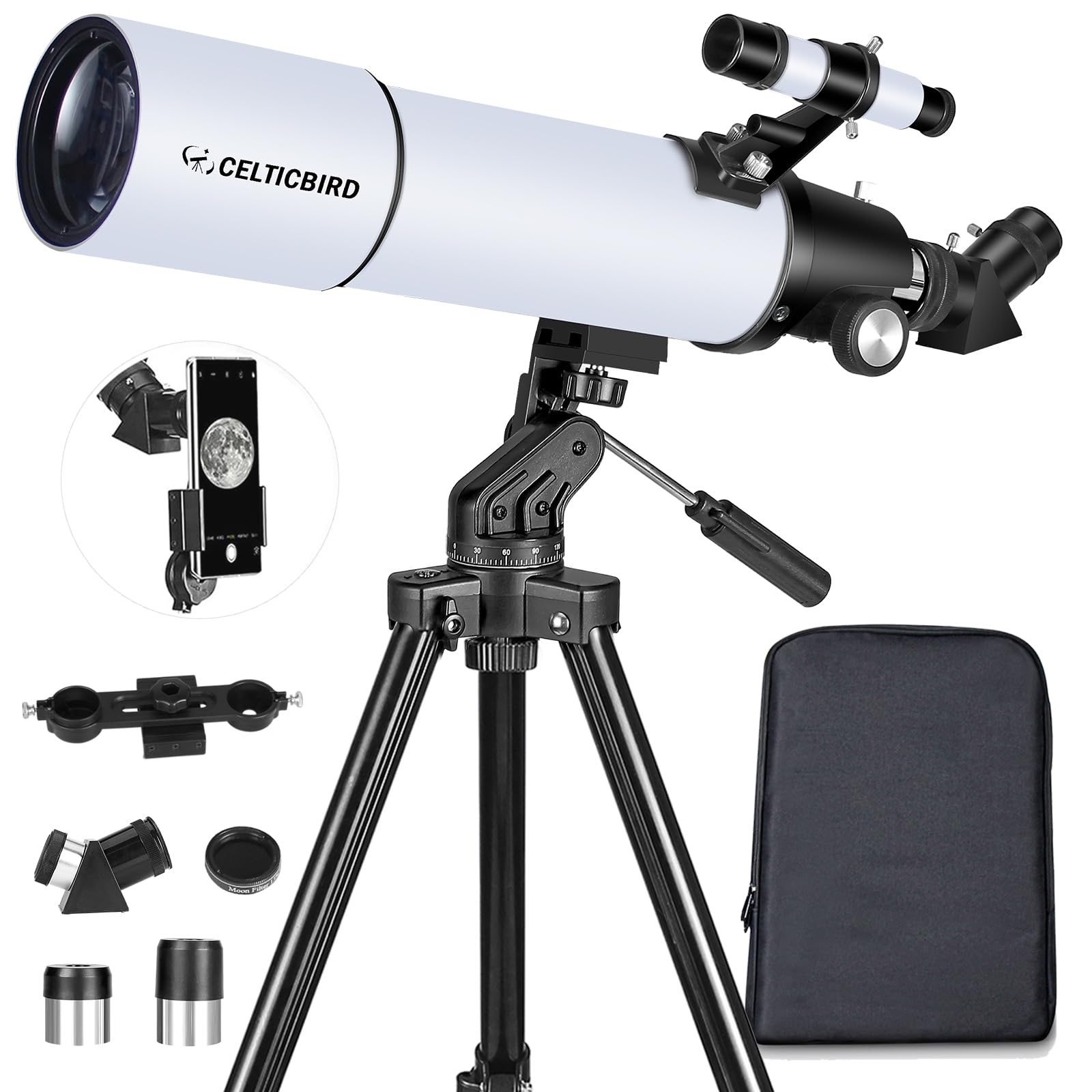 Celticbird Telescope for Adults High Powered, 80mm Aperture 600mm AZ Mount Refra