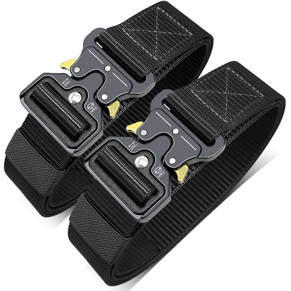 2 Pack Military Style Tactical Belt for Men with Quick Release Metal Buckle