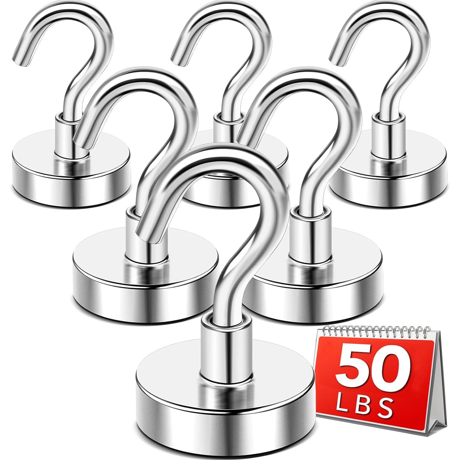 DIYMAG Magnetic Hooks,50lbs Heavy Duty Magnets with Hook Silver 6 Pack | Rare Ea