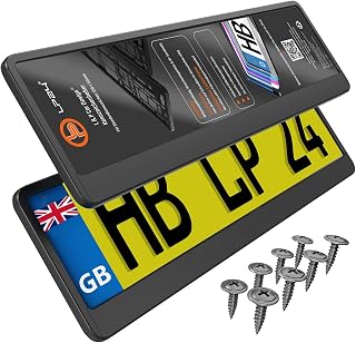 2x Number Plate Holder for Car - License Plate Holder - Black - for UK Registration Plates - 520 x 110 mm - 8 Screws - Universal - Reg Plate Holders - fits for Car Caravan Trailer etc. - 52 x 11 cm