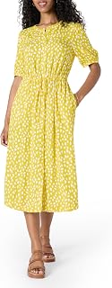 Amazon Essentials Women's Relaxed Fit Half-Sleeve Breathable Button Front Drawstring Waist Midi A-Line Dress with Pockets