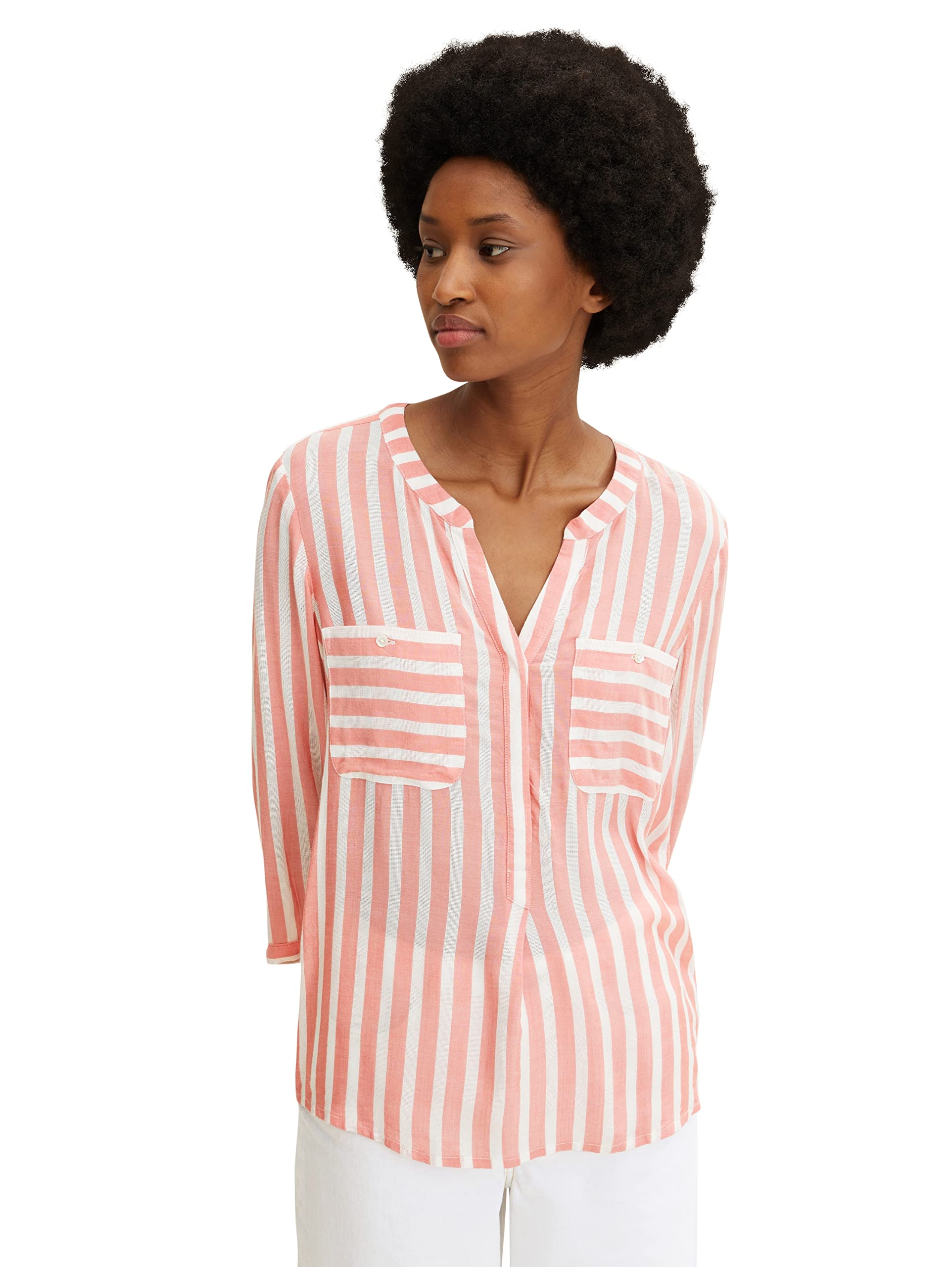 Tom Tailor Chemisier pour Femme 1016190 avec Rayures et Poches de Poitrine