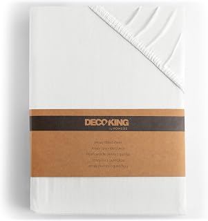 DecoKing Fitted Sheet Emperor 100% Combed Cotton Soft Jersey Bed Sheet 180x200-200x200 cm White Amber