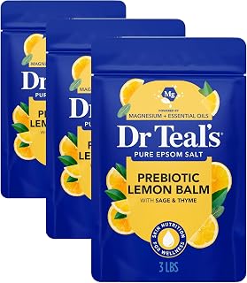 Dr Teal's Pure Epsom Salt Soaking Solution Prebiotic Lemon Balm with Essential Oils 3Lb 1.36Kg (Pack of 3)