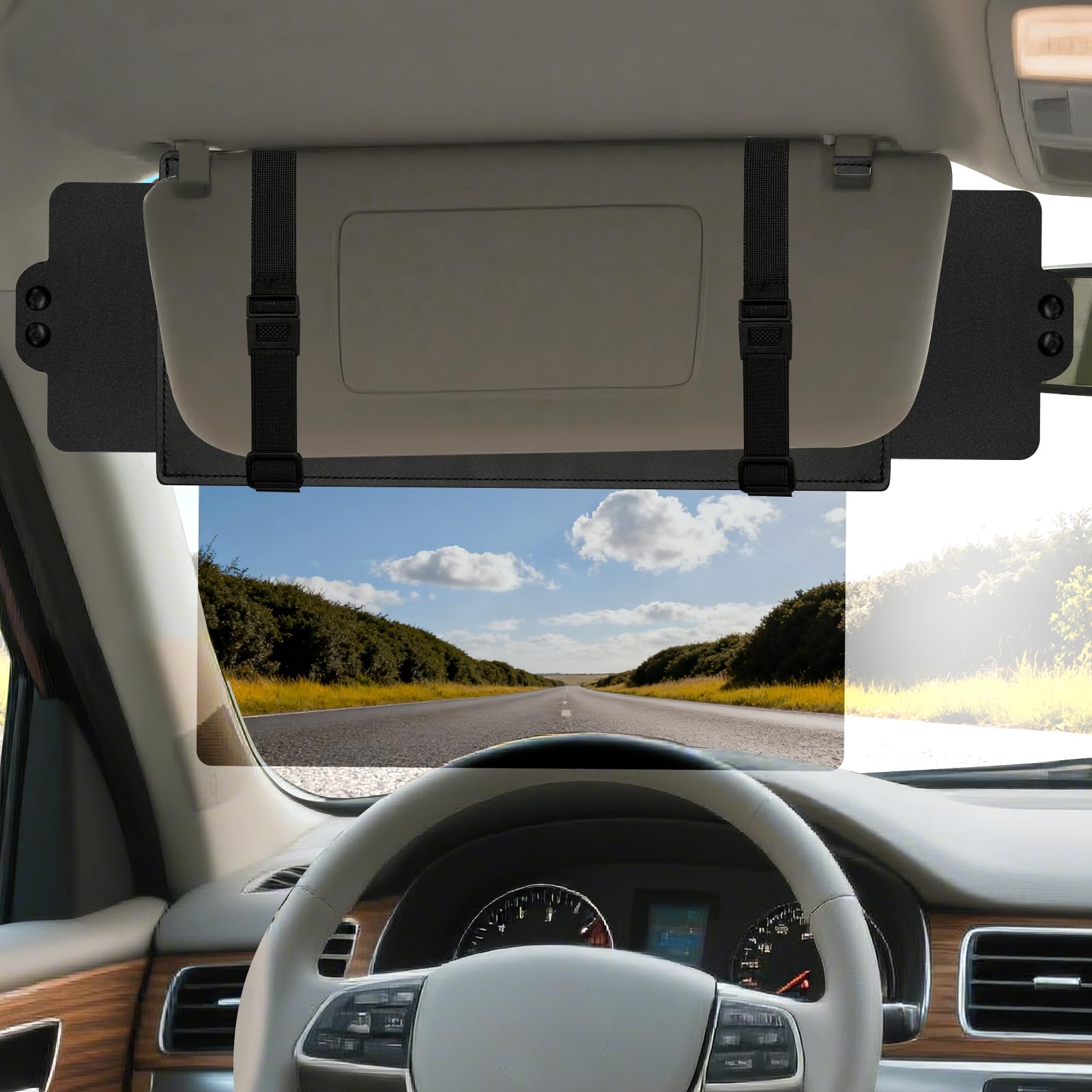 Veharvim Sun Visor Extender for Car (Polarized, UV400, PC Lens, 2 Side Sunshade)