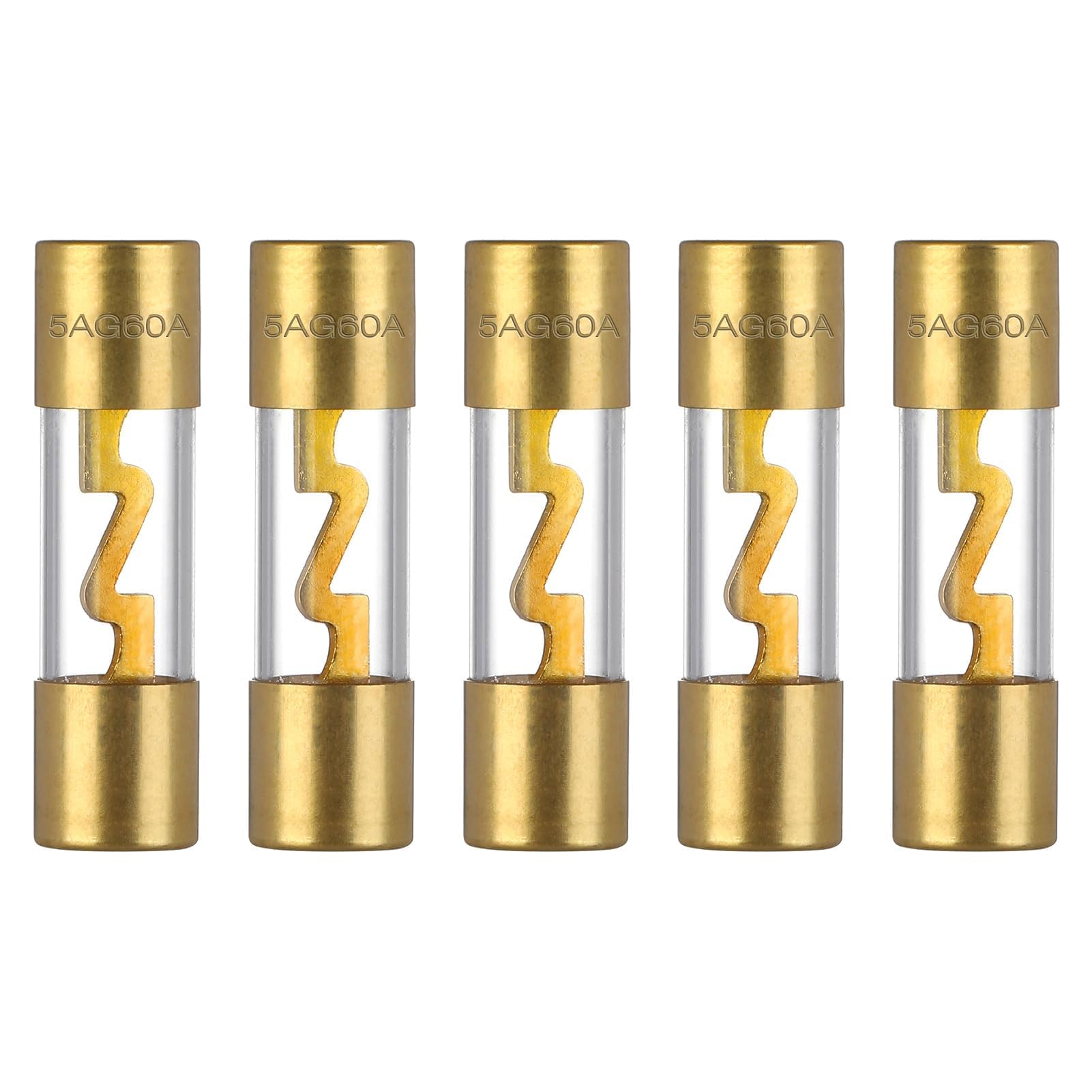 VEXUNGA 60A AGU Car Fuse Gold Plated 60 Amp Auto Audio Fuses Glass Tube for Auto