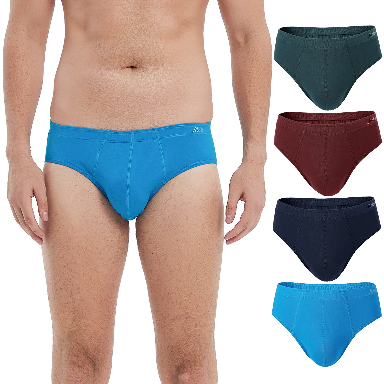 Molasus Men's Breathable Cotton Briefs Underwear No Fly Covered Waistband Underp