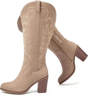 Luoika Women's Extra Wide Calf Knee High Cowboy Boots.