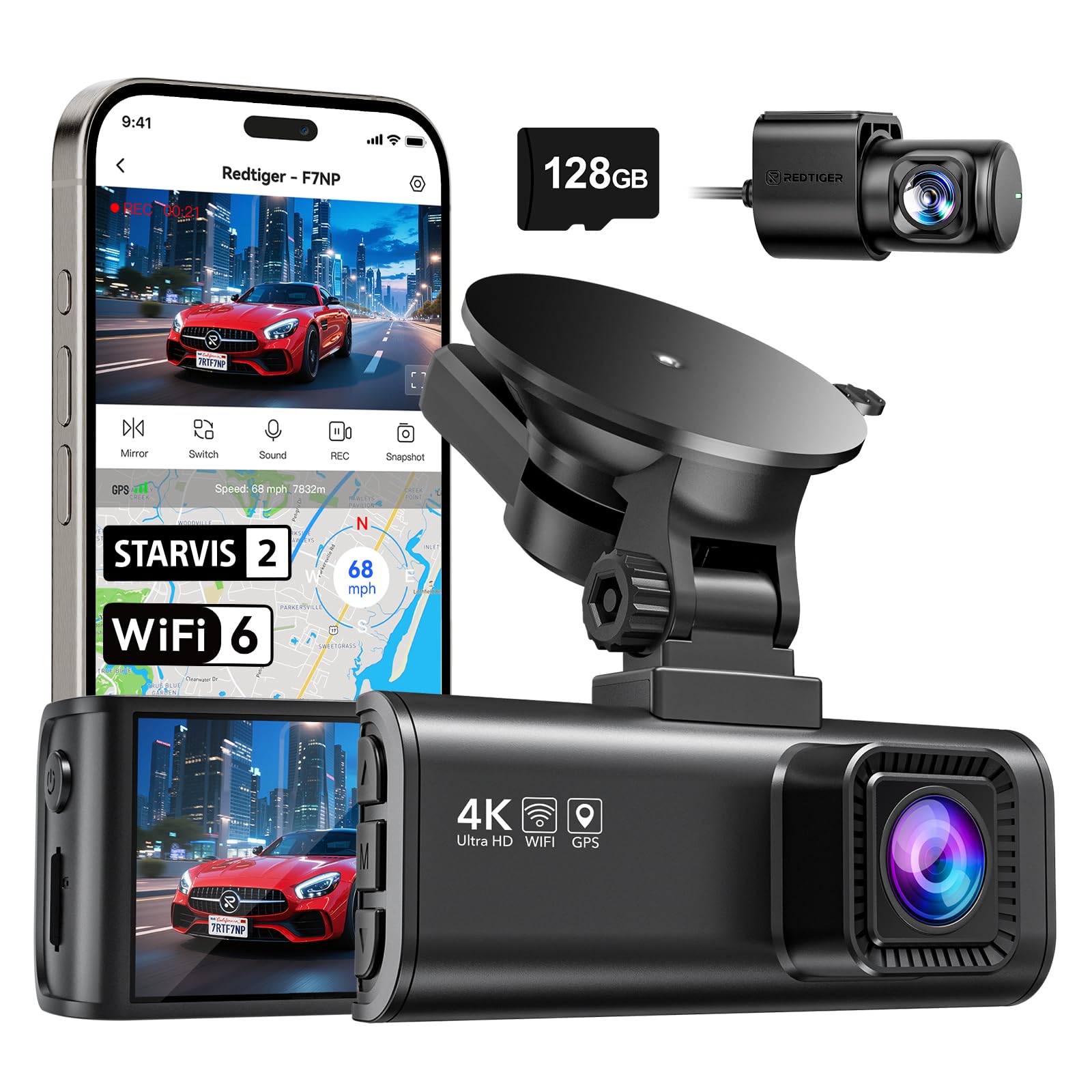 REDTIGER 4K Dash Cam Front and Rear, STARVIS 2 Ultra Night Vision DashCam | Free