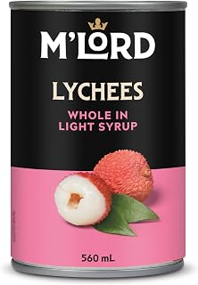 M'Lord Lychees in Light Syrup Whole, 560ml | Garnish cocktails, add to fruit salads or serve chilled for whole tropical pitted lychees, non-GMO, sweet and juicy