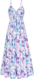 GRACE KARIN 2025 Women Summer Floral Tie Front Casual Boho Beach Maxi Dress with Pockets