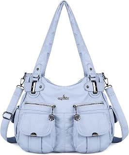 Angel Kiss Women's Designer Handbag Large Double Zipper Multi Pocket Washed Leather Purse