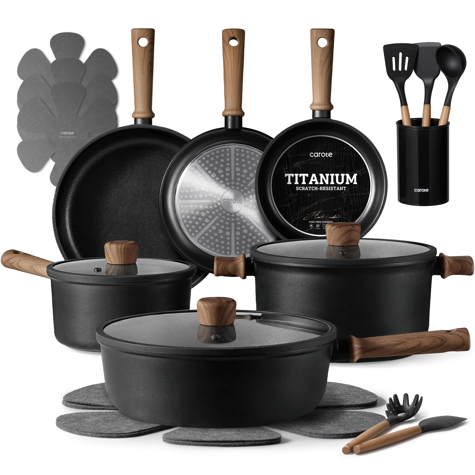 CAROTE 21pcs Pots and Pans Set, Nonstick Cookware Sets | Titanium Reinforced Coa