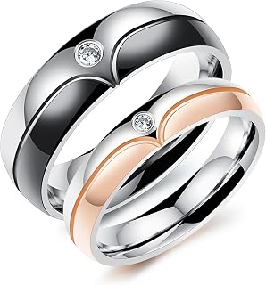 Rockyu Jewelry Accessories, Men's Pair Ring, Black Titanium Ring with Zirconia, Single Diamond Ring, Sparkling, Stylish, Wedding Ring, Engagement Ring, Engraved, Couple Style, Popular, Individual Sale