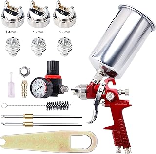 BANG4BUCK High Performance HVLP Gravity Feed Spray Gun with 1.4mm 1.7mm 2.5mm Fluid Tips, 1000cc Aluminum Cup for Auto Paint, Primer, Clear/Top Coat &amp; Touch-Up