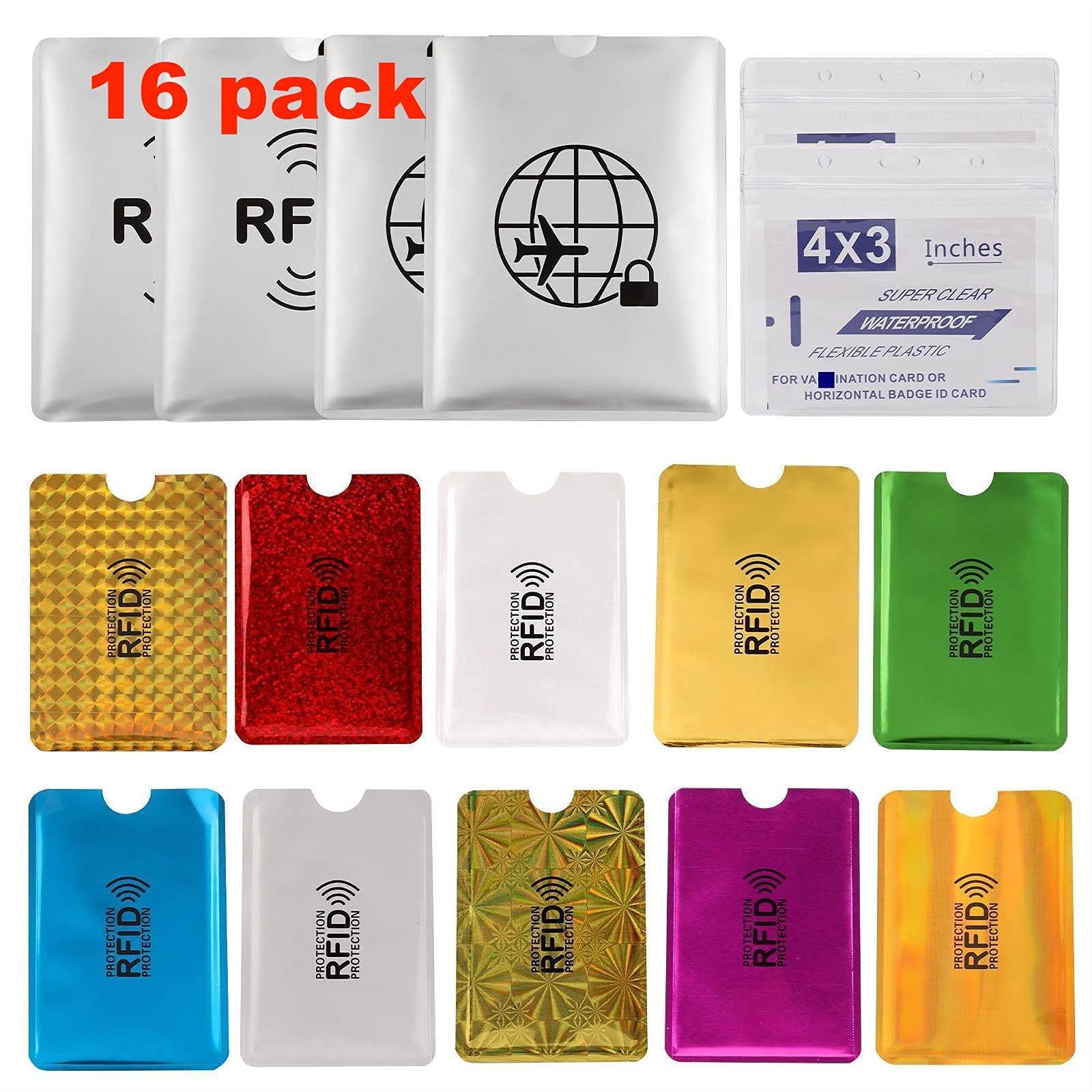 Luumxai 16 Pack RFID Blocking Pouches (10 Credit Card Holders and 4 Passport Pro