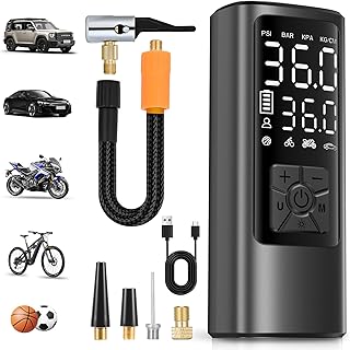 HOVVIDA Tyre Inflator Portable Air Compressor, Cordless Car Tyre Inflator 150 PSI (10.3 Bar), Fast Inflation, Auto Shut-Off, 5200 mAh, LED, Air Pump for Car, Motorcycle, Bike, Ball
