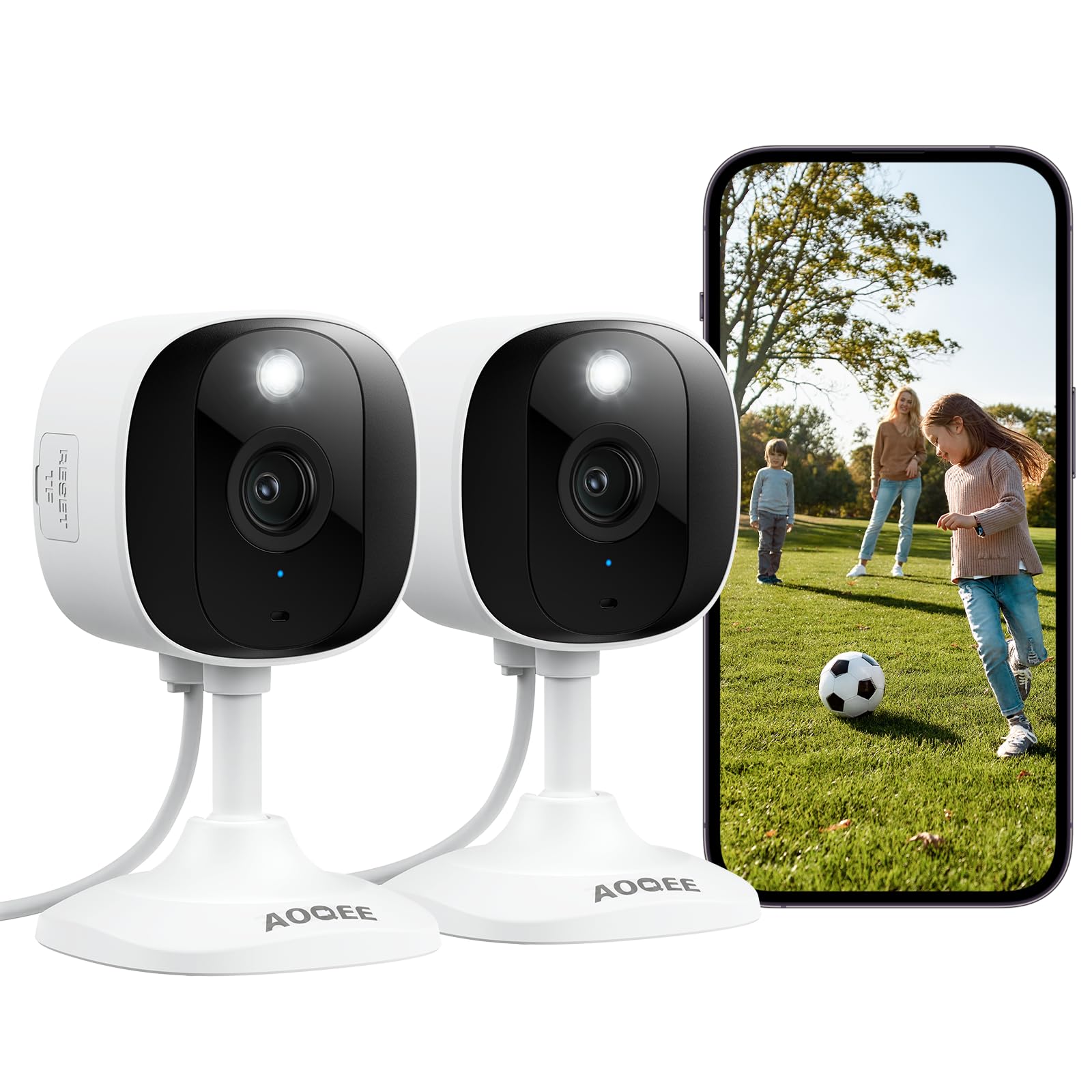 AOQEE 2K Cameras for Home Security, Indoor/Outdoor, Full Color, C1 2Pack | 2.4G 