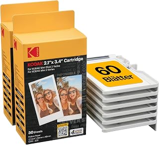 KODAK Pack of 60 Photo Paper, 54 x 86 mm, Cartridges, All-in-One Paper and Ribbon Cartridge Refill - Compatible with Mini 2 and Mini Shot 2 Series