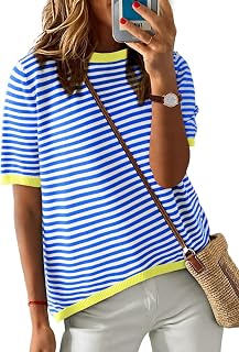 T-shirts Short Sleeve Women Tops Summer Casual Comfortable Loose T-Shirt Round Neck T Shirt Striped Women Blouses