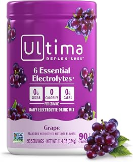 Ultima Replenisher Daily Electrolyte Powder Drink Mix, 90-Serving Canister | Zero Sugar Grape Hydration Powder with 6 Electrolytes & Minerals - Sugar Free, Plant-Based & Keto Friendly