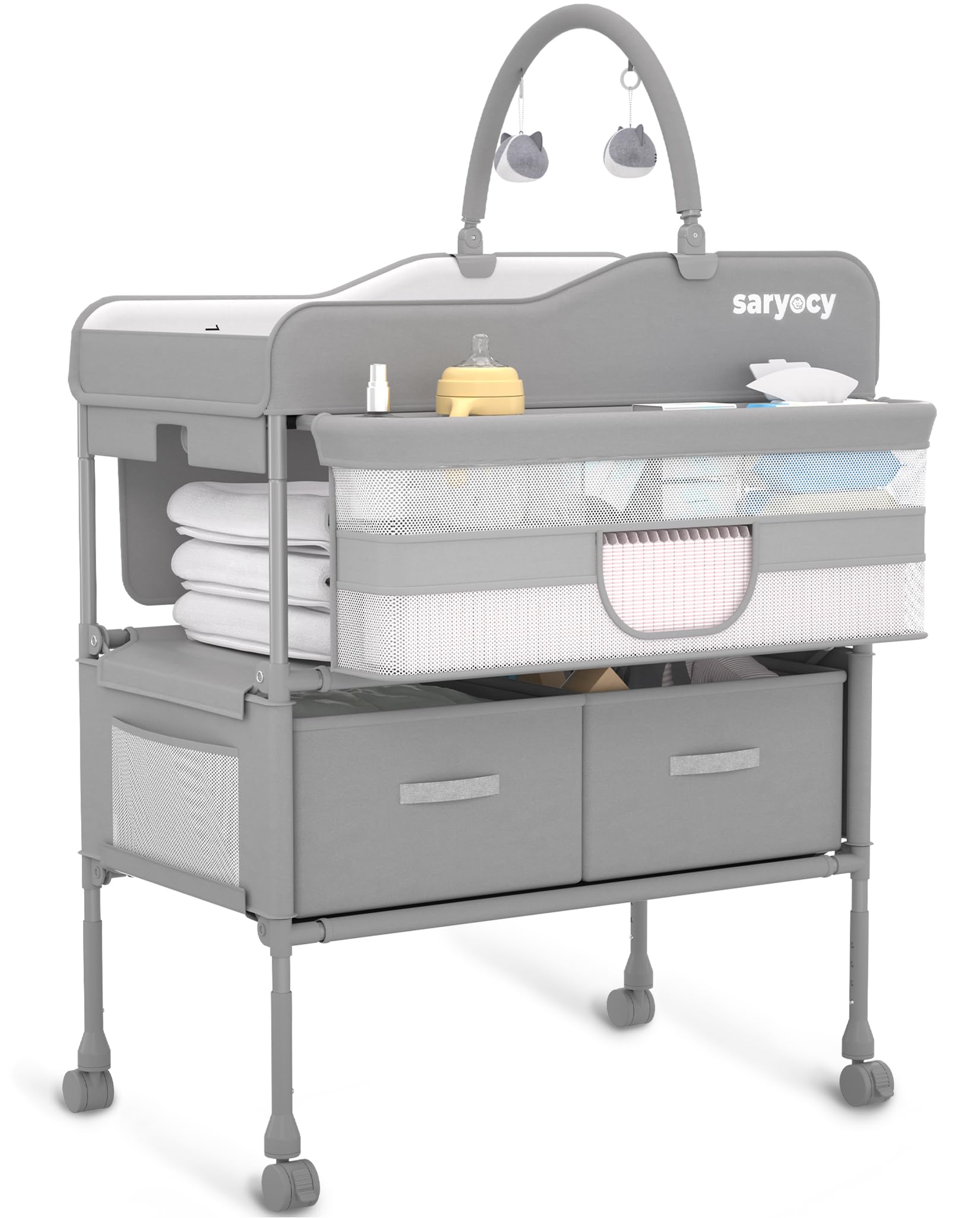Saryocy Baby Changing Table, Mobile Folding Diaper Changing Station | Adjustable