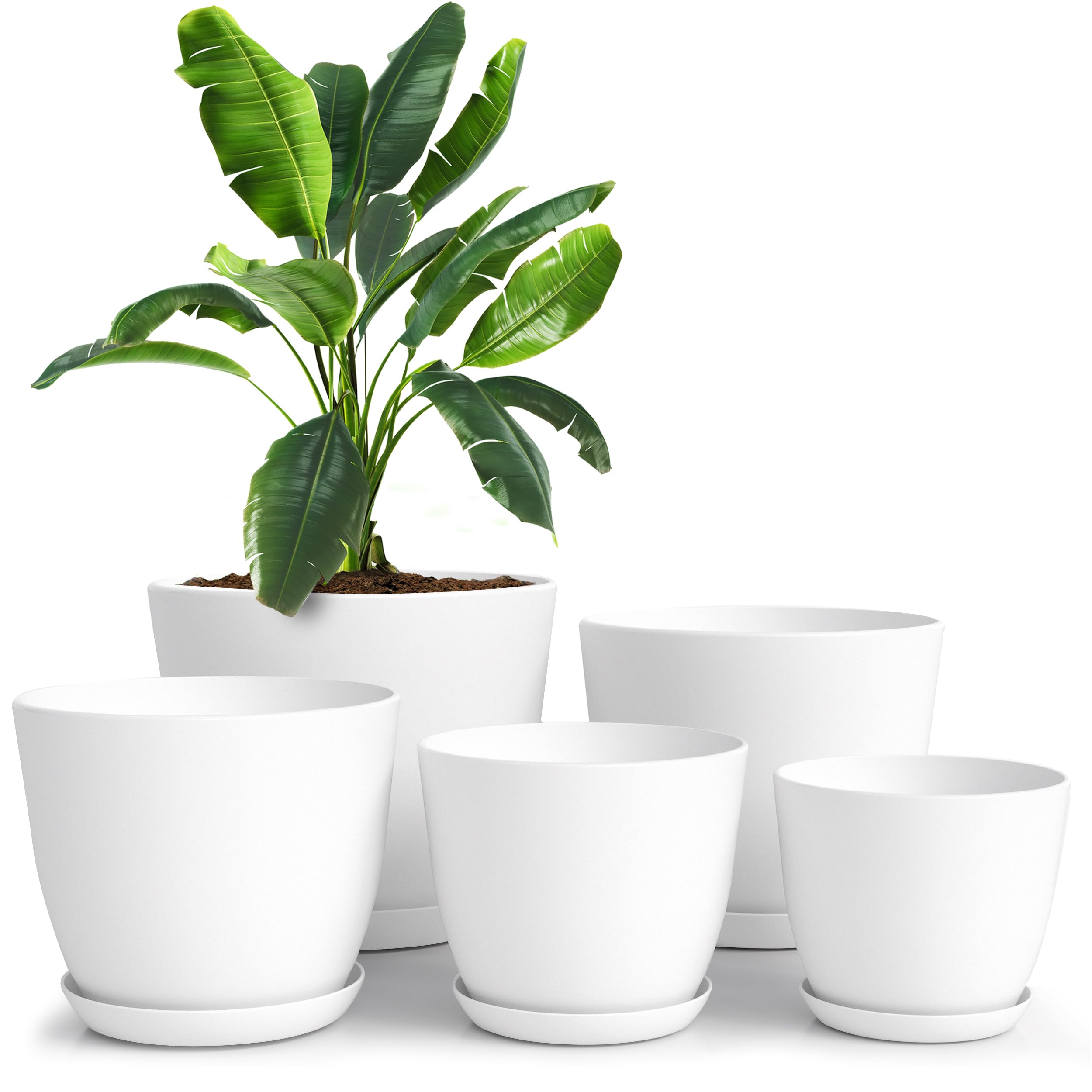 Plant Pots Indoor with Drainage, 5 Pack Multi-Size Planters Set, White | Drainag