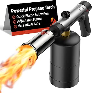 ThermoMaven Propane Torch Gun, One-Touch Max Fire Flame Thrower, Silver | Safety Lock, Adjustable Flame for Charcoal Lighting, Grilling, Sous Vide, BBQ, and Kitchen Food Searing (Tank Not Included)