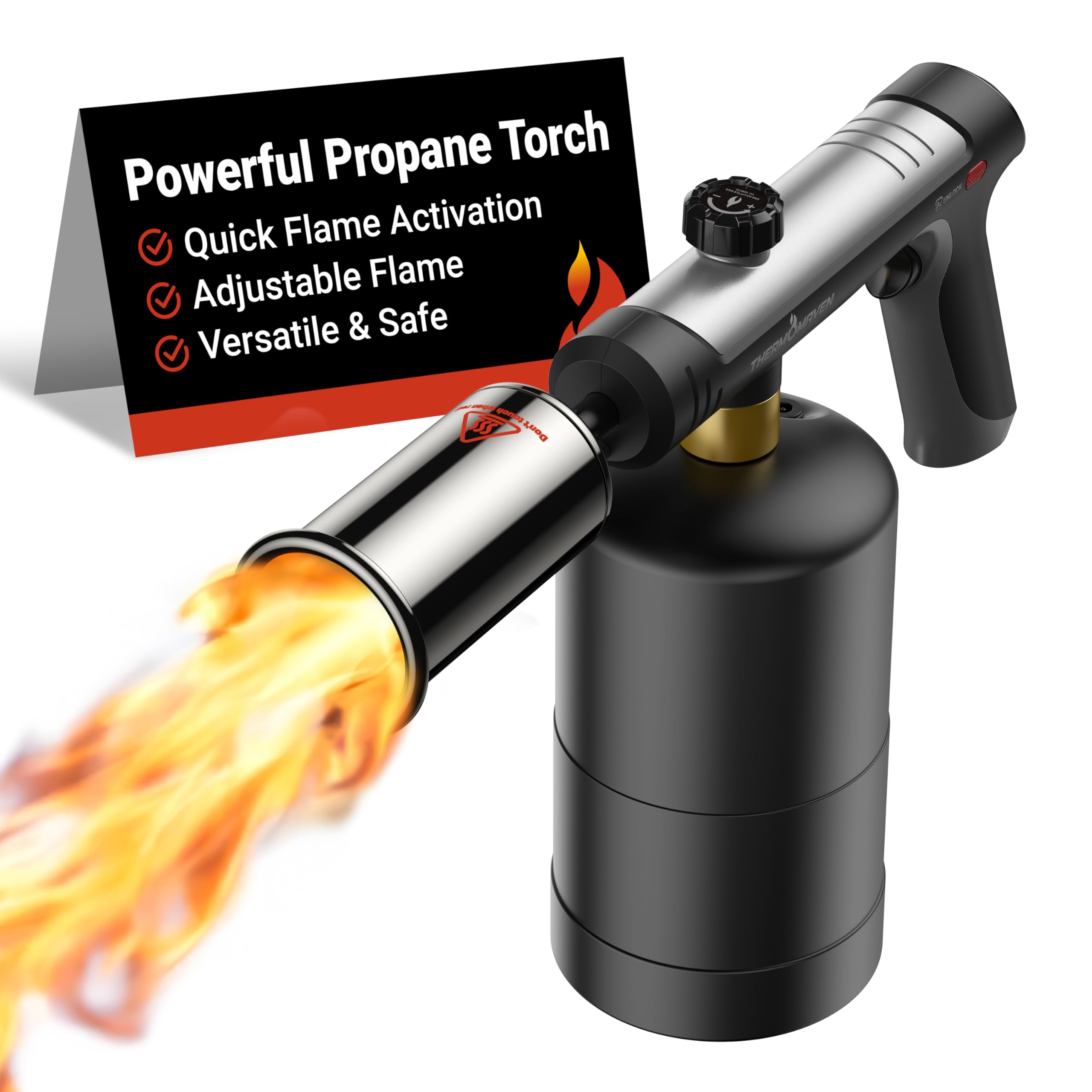 ThermoMaven Propane Torch Gun, One-Touch Max Fire Flame Thrower, Silver | Safety