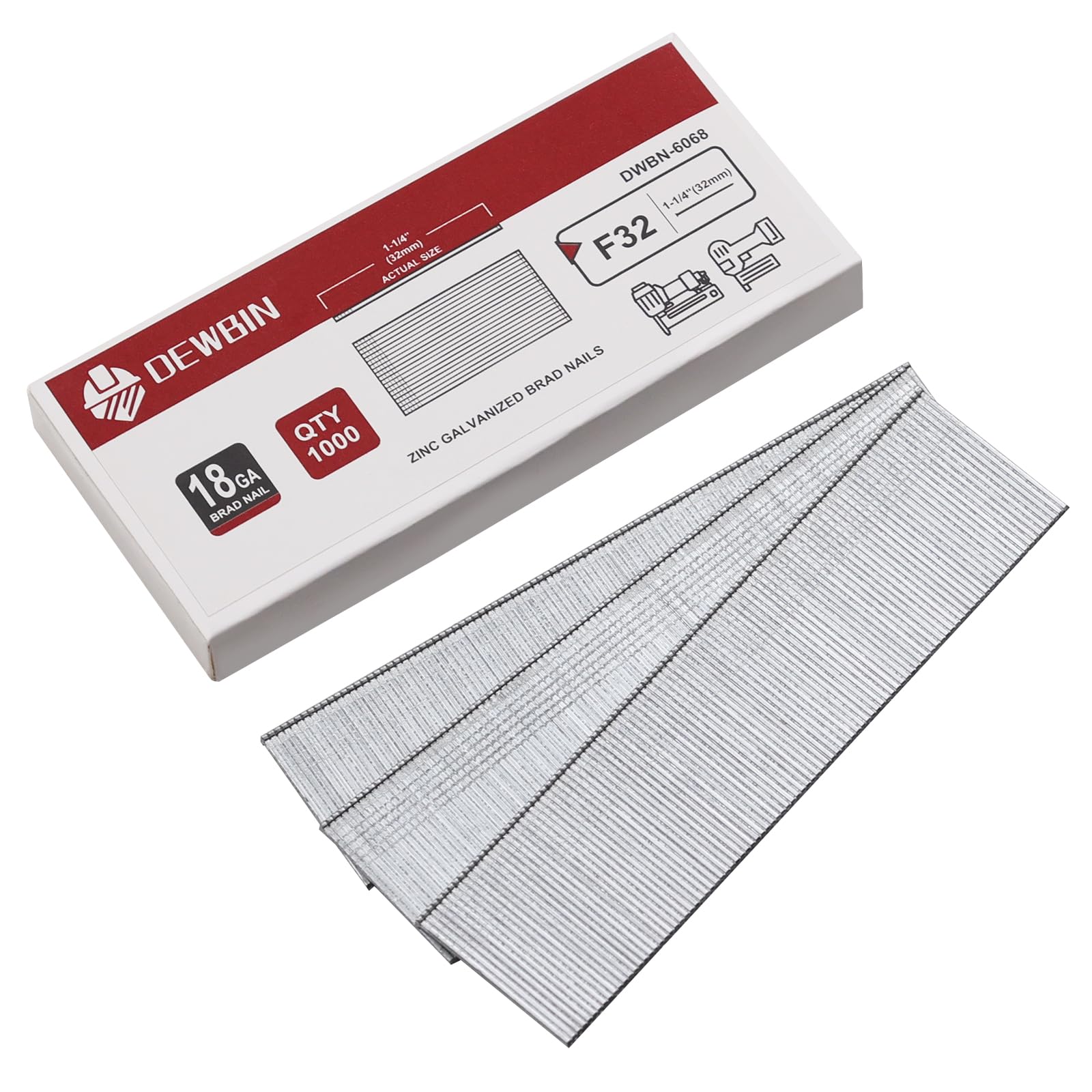 DEWBIN 18 Gauge Brad Nails, 1000 Counts 1-1/4-inch 18 GA Brad Nails, Galvanized 