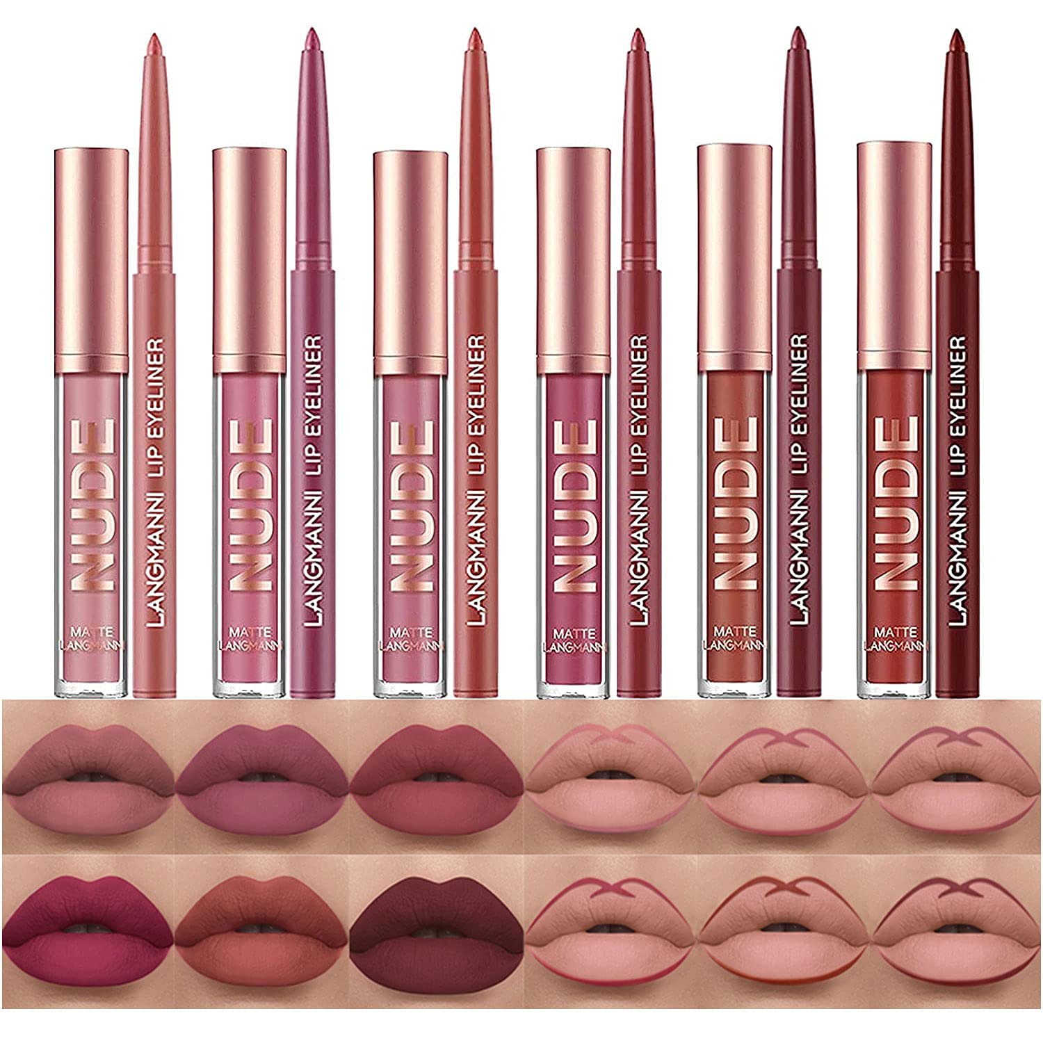 12Pcs Matte Liquid Lipstick and Lip Liner Set, Lip Makeup Combo (Set A) | Long L