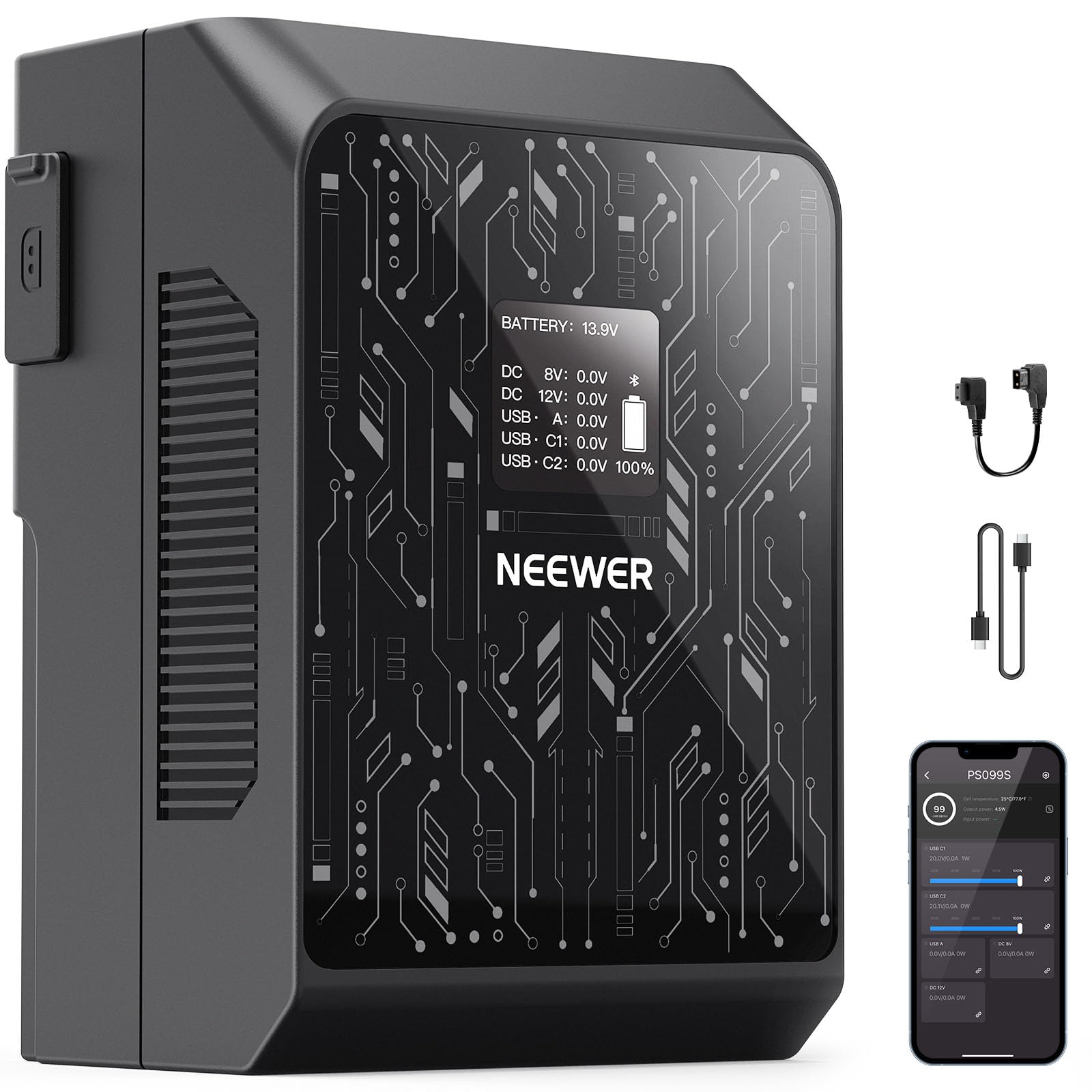 NEEWER Mini V Mount Battery Smart App Control, 6800 mAh 99 Wh 14.5 V 100 W PD Fa
