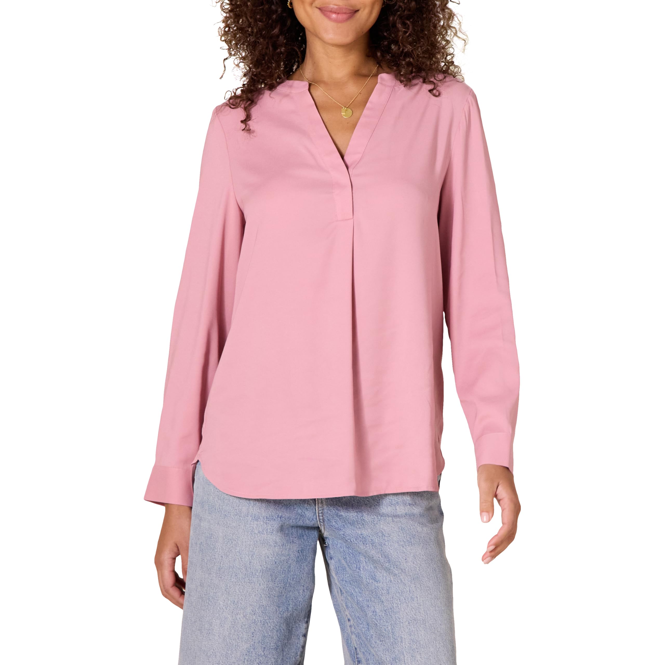 Amazon Essentials Women's Georgette Long-Sleeved Relaxed-fit Popover Blouse